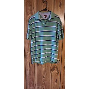 Tommy Hilfiger green striped collard shirt